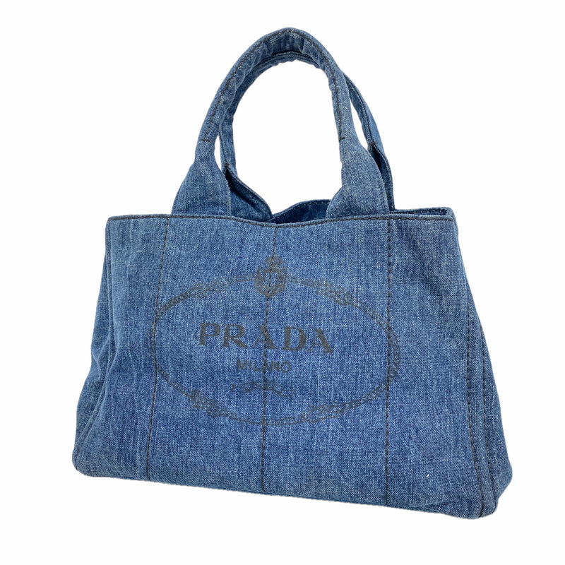 【6id5137】プラダ トートバッグ カナパ デニム ネイビー ゴールド金具【中古】レディース