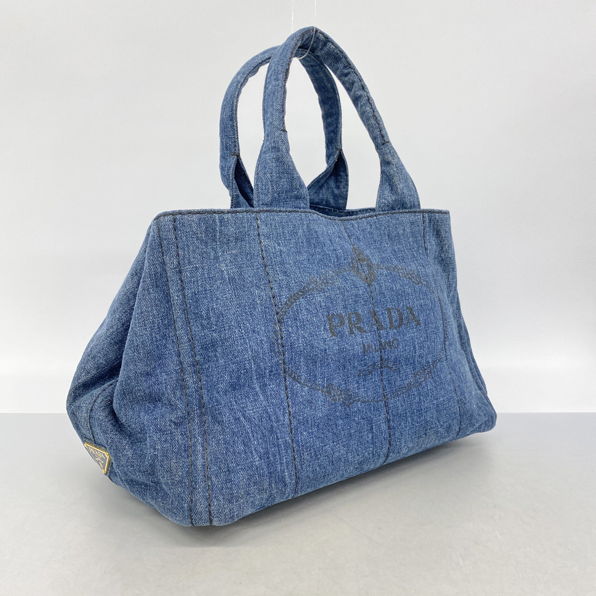 【6id5137】プラダ トートバッグ カナパ デニム ネイビー ゴールド金具【中古】レディース