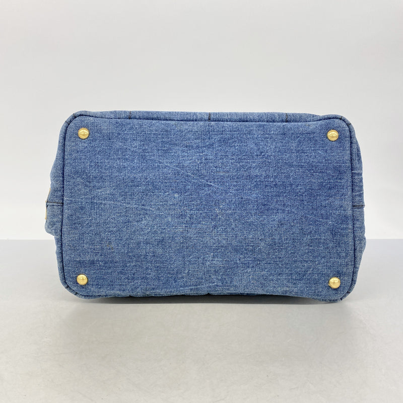 【6id5137】プラダ トートバッグ カナパ デニム ネイビー ゴールド金具【中古】レディース