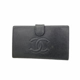 【6id5138】シャネル 長財布 キャビアスキン ブラック ゴールド金具【中古】レディース