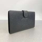 【6id5138】シャネル 長財布 キャビアスキン ブラック ゴールド金具【中古】レディース