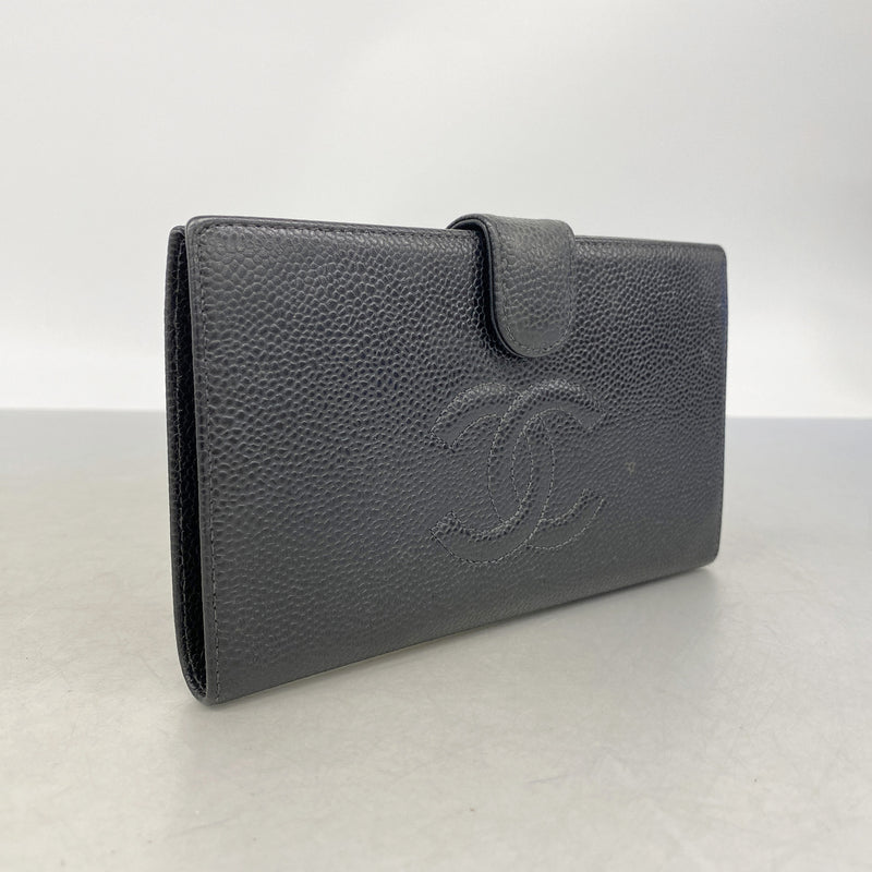 【6id5138】シャネル 長財布 キャビアスキン ブラック ゴールド金具【中古】レディース