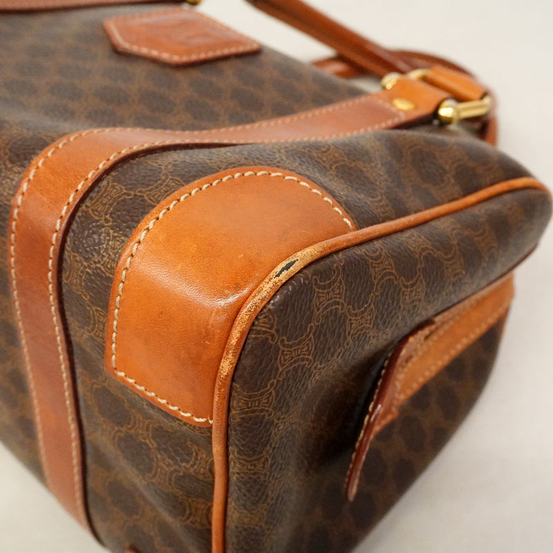 【6id5145】セリーヌ ハンドバッグ マカダム PVC ブラウン ゴールド金具【中古】レディース