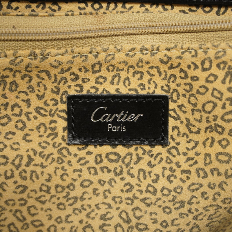 【6id5159】カルティエ トートバッグ パンテール レザー ブラック シルバー金具【中古】レディース