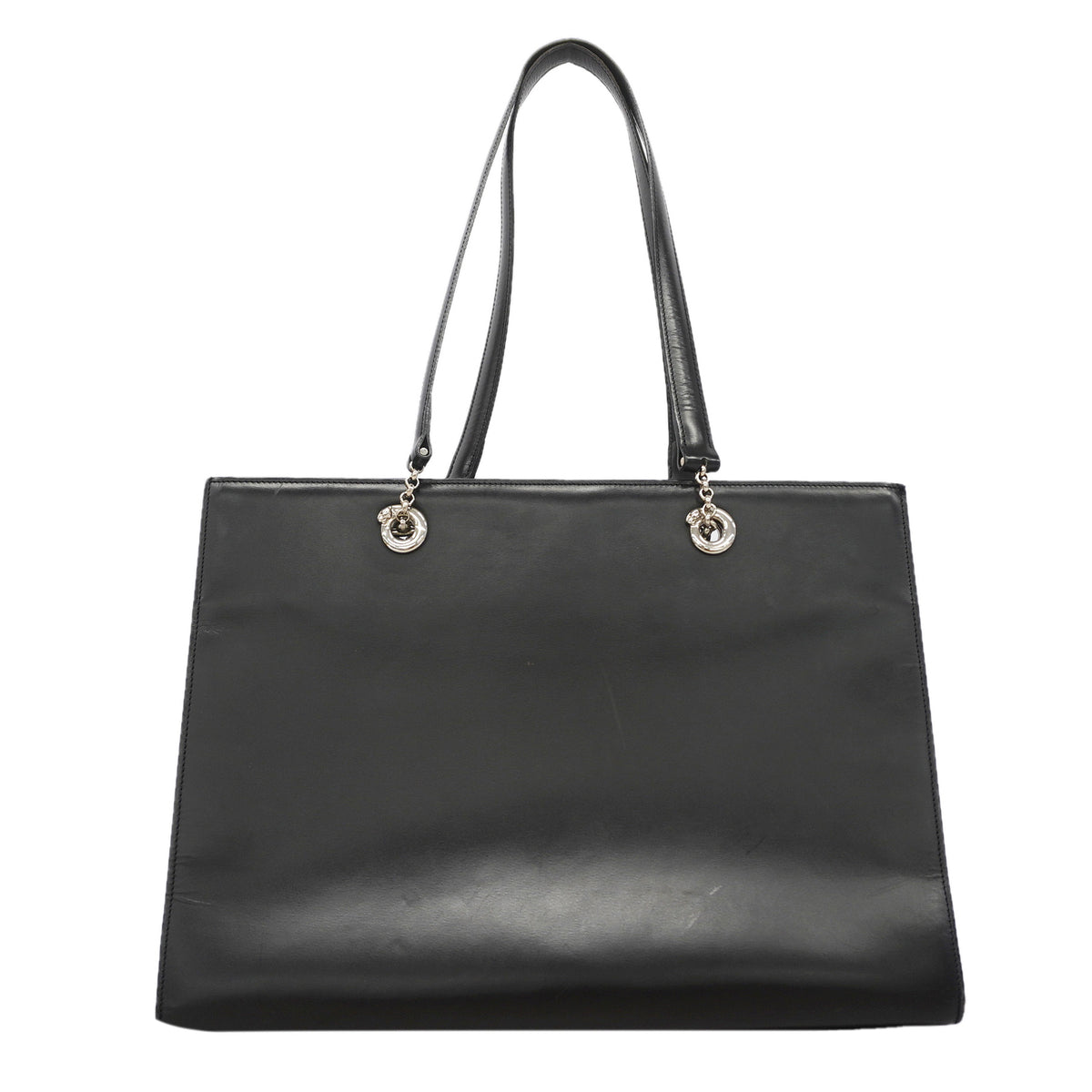 【6id5159】カルティエ トートバッグ パンテール レザー ブラック シルバー金具【中古】レディース