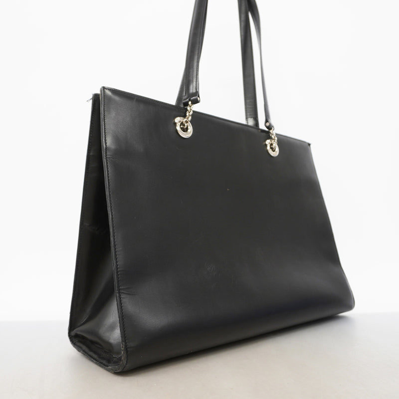 【6id5159】カルティエ トートバッグ パンテール レザー ブラック シルバー金具【中古】レディース
