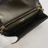 【6id5162】シャネル ショルダーウォレット チェーンショルダー レザー ブラック ゴールド金具【中古】レディース