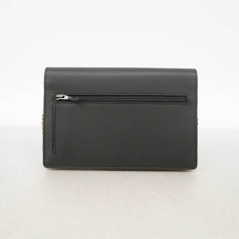 【6id5162】シャネル ショルダーウォレット チェーンショルダー レザー ブラック ゴールド金具【中古】レディース