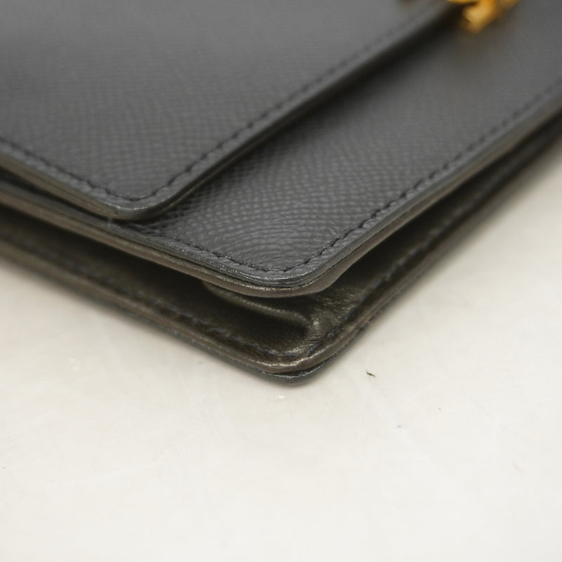 【6id5162】シャネル ショルダーウォレット チェーンショルダー レザー ブラック ゴールド金具【中古】レディース