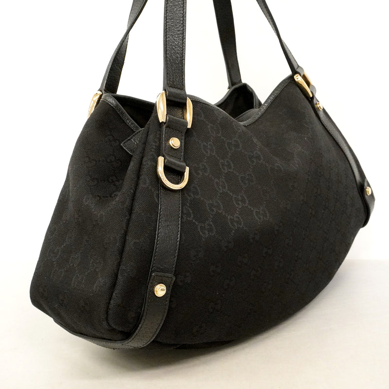 【6id5185】グッチ ショルダーバッグ GGキャンバス 130736 キャンバス ブラック シャンパンゴールド金具【中古】レディース