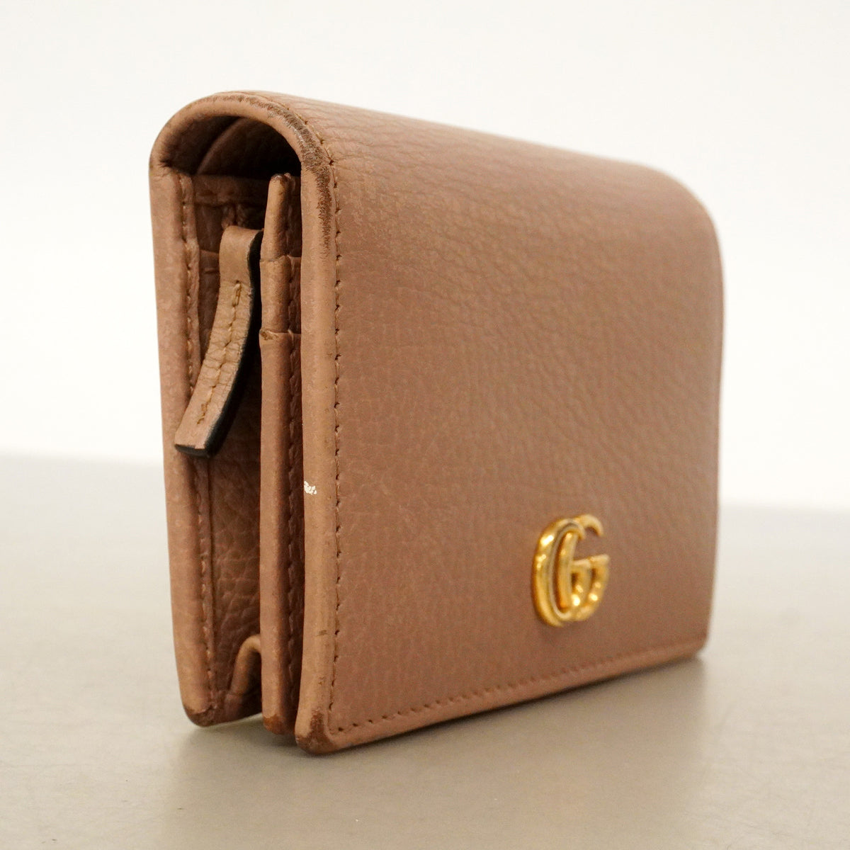 【6id5188】グッチ 財布 GGマーモント 456126 レザー ピンクベージュ ゴールド金具【中古】レディース