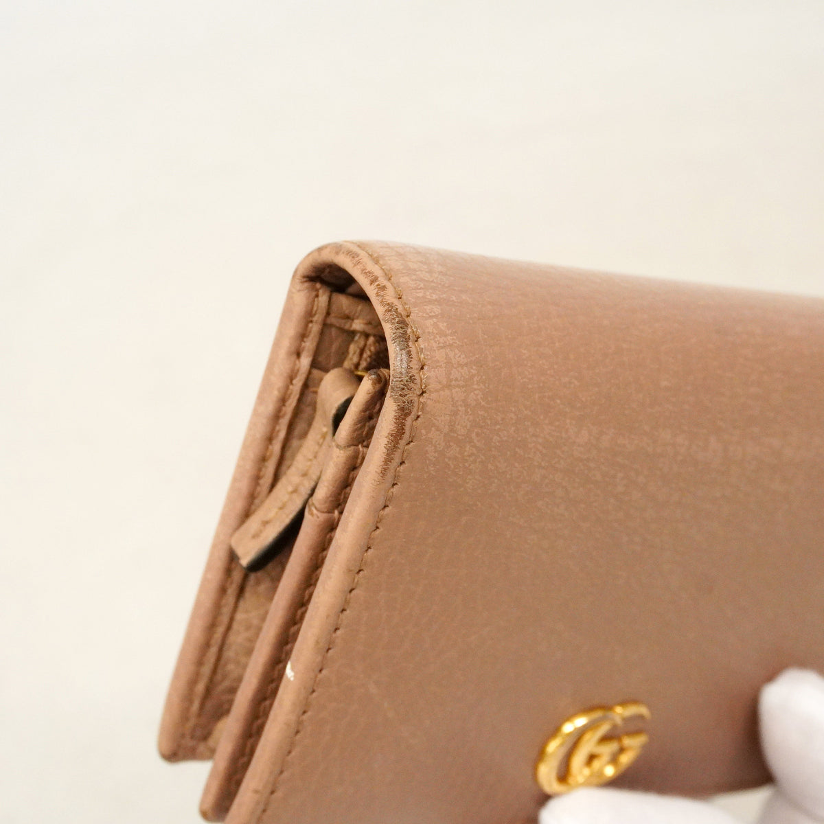 【6id5188】グッチ 財布 GGマーモント 456126 レザー ピンクベージュ ゴールド金具【中古】レディース