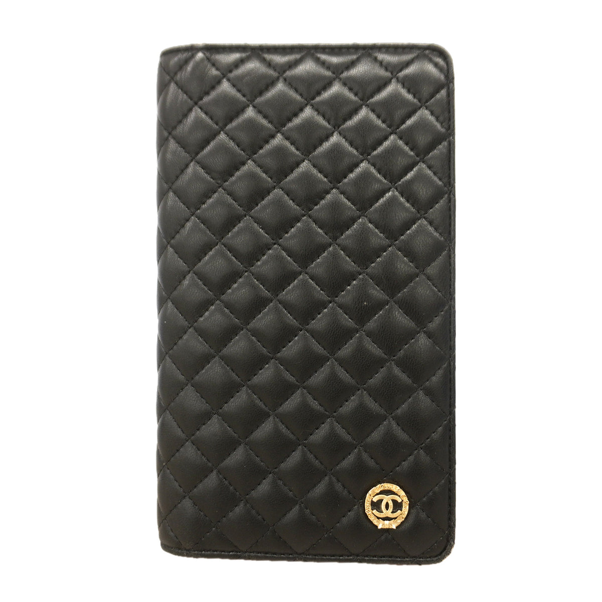 【6id5190】シャネル 長財布 ラムスキン ブラック ゴールド金具【中古】レディース
