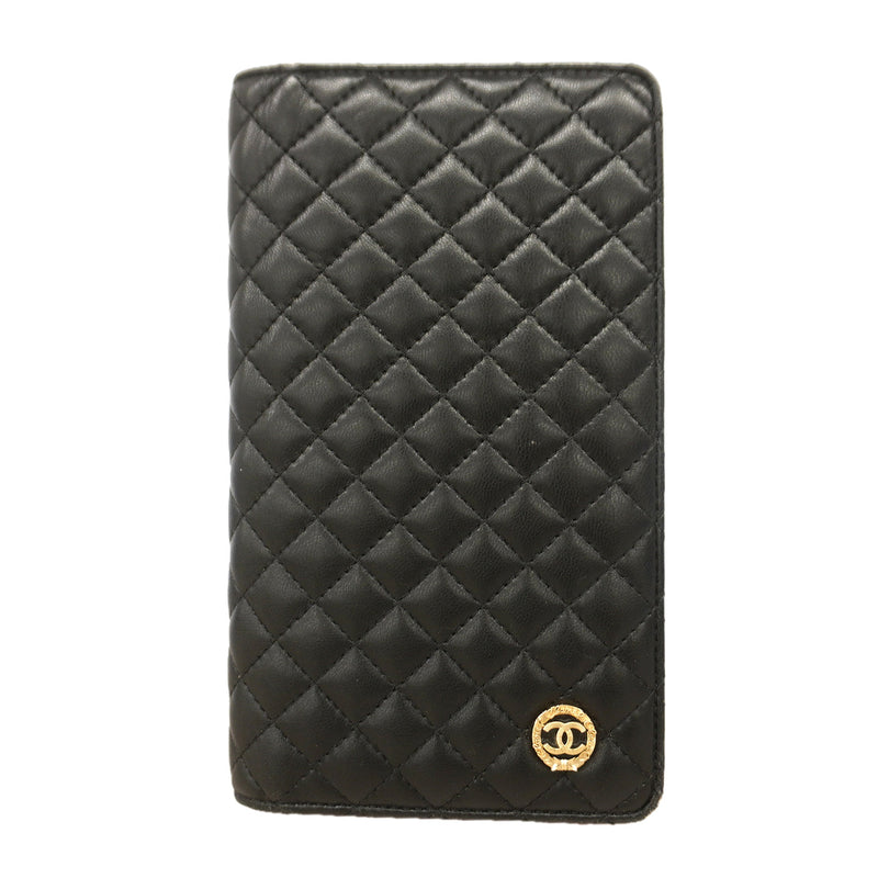 【6id5190】シャネル 長財布 ラムスキン ブラック ゴールド金具【中古】レディース