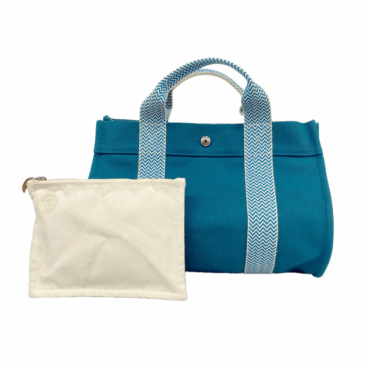 【6id5208】エルメス トートバッグ カンヌPM キャンバス ブルー シルバー金具【中古】レディース