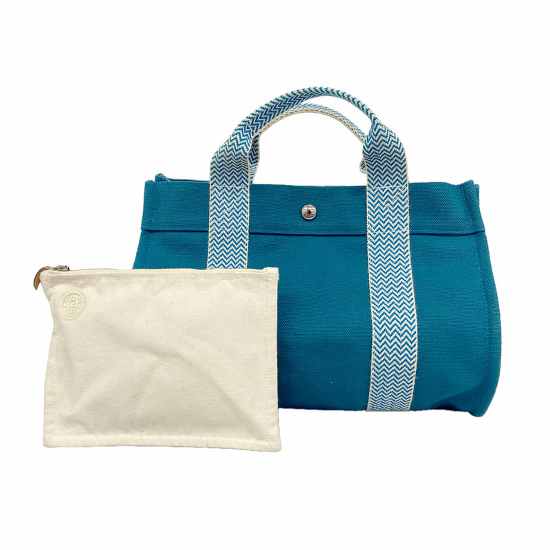 【6id5208】エルメス トートバッグ カンヌPM キャンバス ブルー シルバー金具【中古】レディース