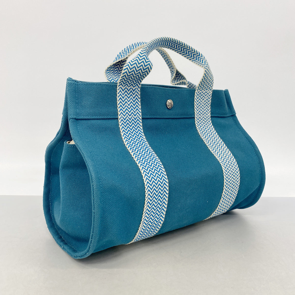 【6id5208】エルメス トートバッグ カンヌPM キャンバス ブルー シルバー金具【中古】レディース