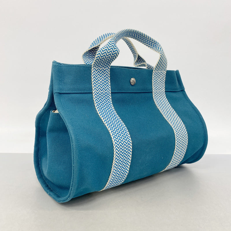 【6id5208】エルメス トートバッグ カンヌPM キャンバス ブルー シルバー金具【中古】レディース