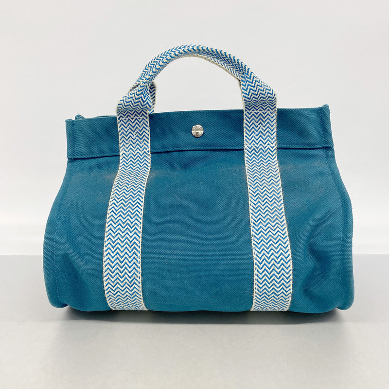 【6id5208】エルメス トートバッグ カンヌPM キャンバス ブルー シルバー金具【中古】レディース