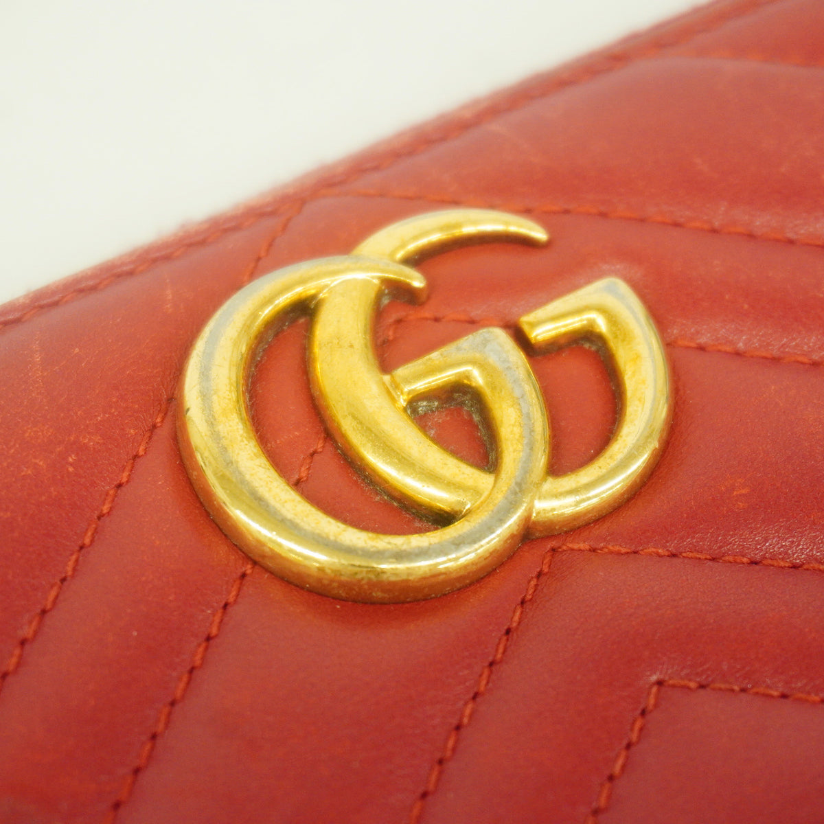 【6id5210】グッチ 長財布 GGマーモント 443123 レザー レッド ゴールド金具【中古】レディース