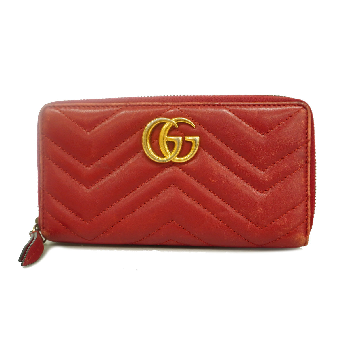【6id5210】グッチ 長財布 GGマーモント 443123 レザー レッド ゴールド金具【中古】レディース