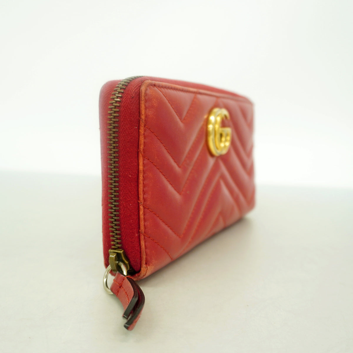 【6id5210】グッチ 長財布 GGマーモント 443123 レザー レッド ゴールド金具【中古】レディース
