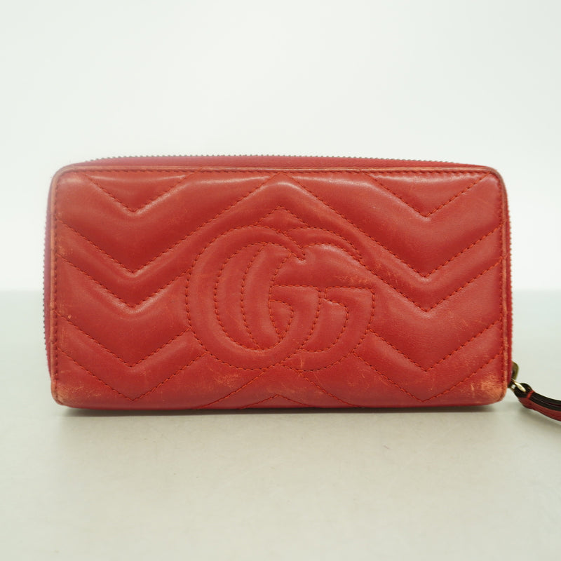 【6id5210】グッチ 長財布 GGマーモント 443123 レザー レッド ゴールド金具【中古】レディース