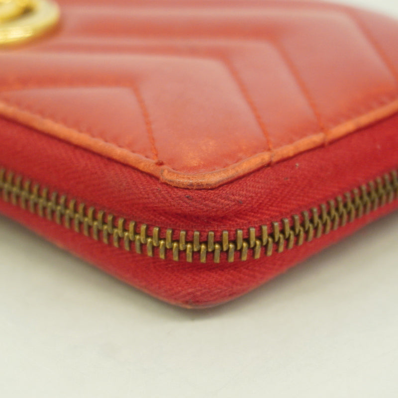 【6id5210】グッチ 長財布 GGマーモント 443123 レザー レッド ゴールド金具【中古】レディース