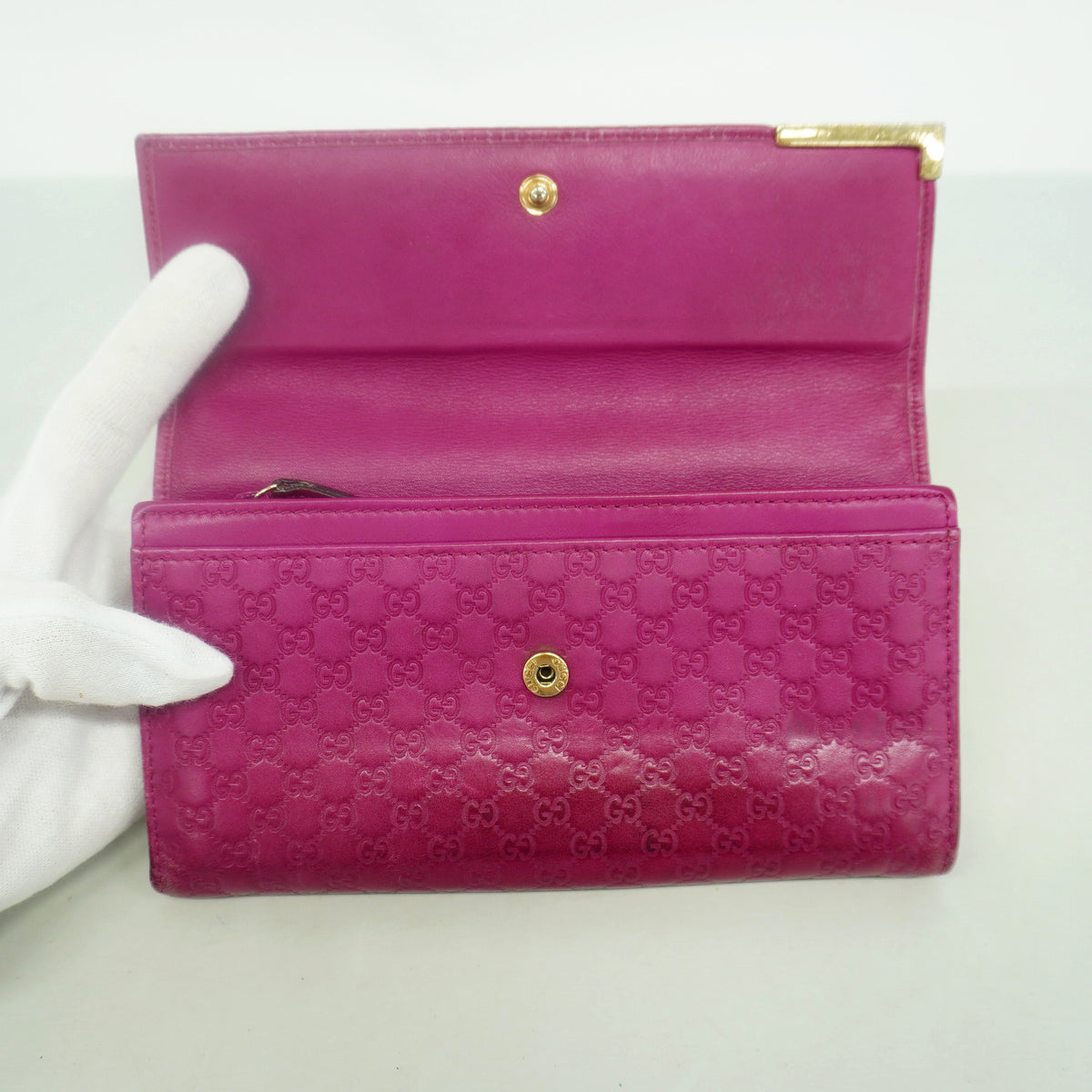 【6id5211】グッチ 長財布 マイクログッチシマ 291099 レザー ピンク シャンパンゴールド金具【中古】レディース