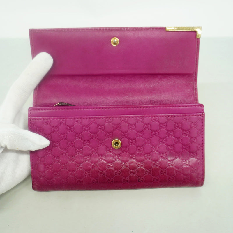 【6id5211】グッチ 長財布 マイクログッチシマ 291099 レザー ピンク シャンパンゴールド金具【中古】レディース