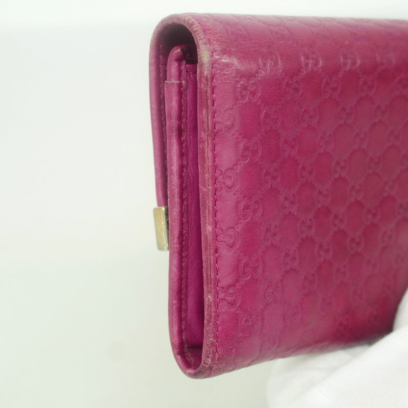 【6id5211】グッチ 長財布 マイクログッチシマ 291099 レザー ピンク シャンパンゴールド金具【中古】レディース