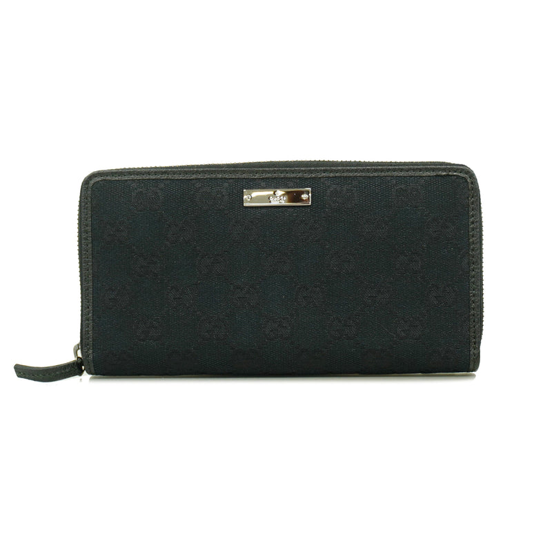 【6id5212】グッチ 長財布 GGキャンバス 112724 キャンバス ブラック シルバー金具【中古】レディース