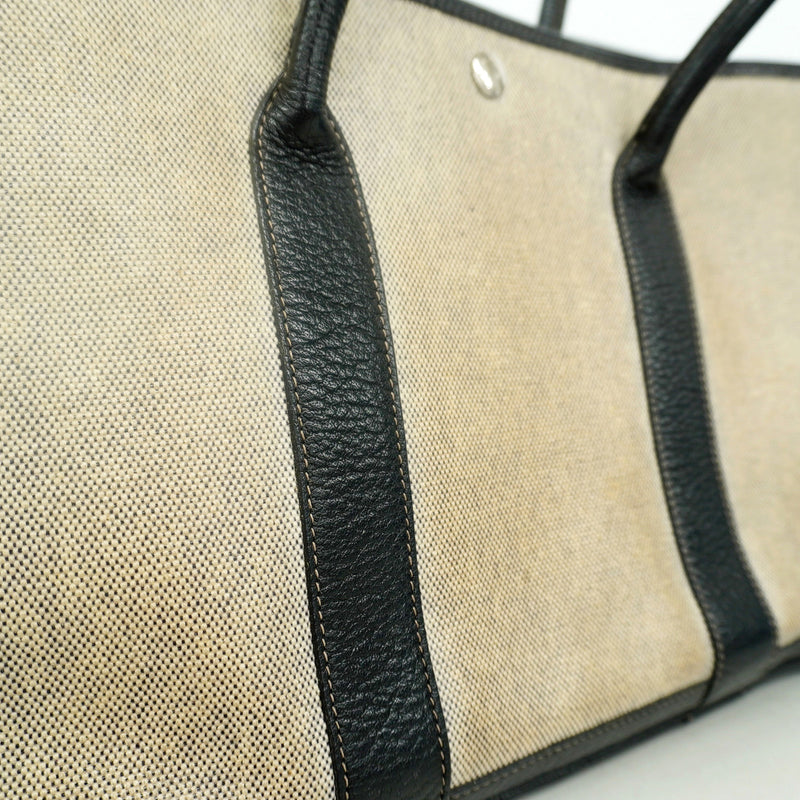 【6id5217】エルメス トートバッグ ガーデンパーティPM トワルアッシュ ブラック シルバー金具 □F刻印【中古】レディース