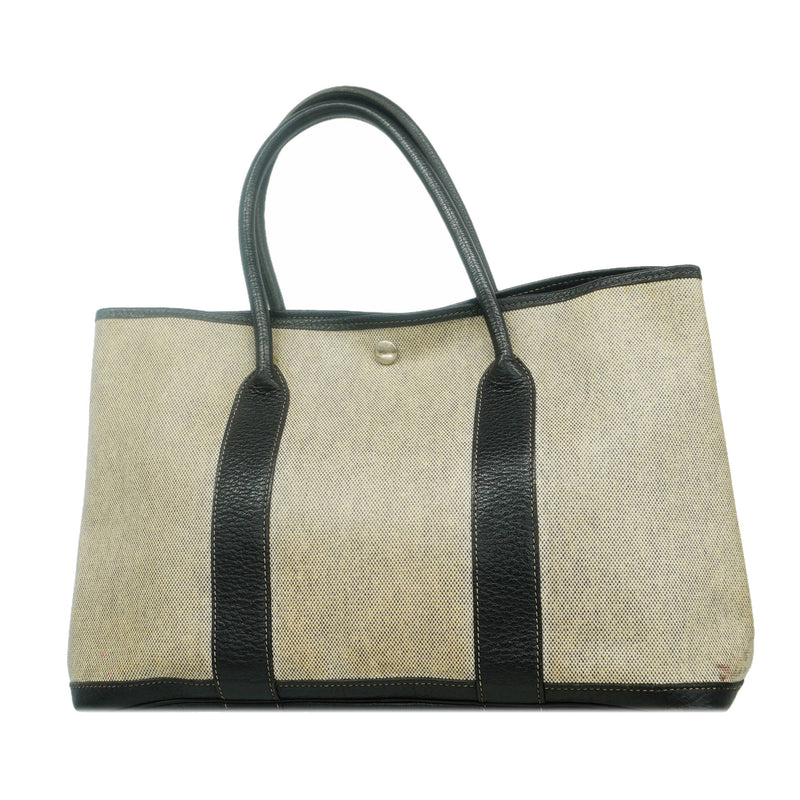 【6id5217】エルメス トートバッグ ガーデンパーティPM トワルアッシュ ブラック シルバー金具 □F刻印【中古】レディース
