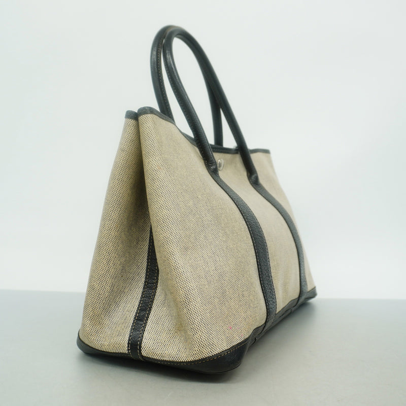 【6id5217】エルメス トートバッグ ガーデンパーティPM トワルアッシュ ブラック シルバー金具 □F刻印【中古】レディース