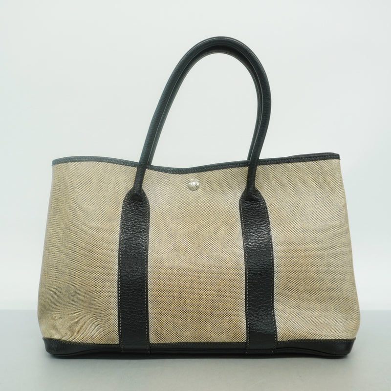 【6id5217】エルメス トートバッグ ガーデンパーティPM トワルアッシュ ブラック シルバー金具 □F刻印【中古】レディース