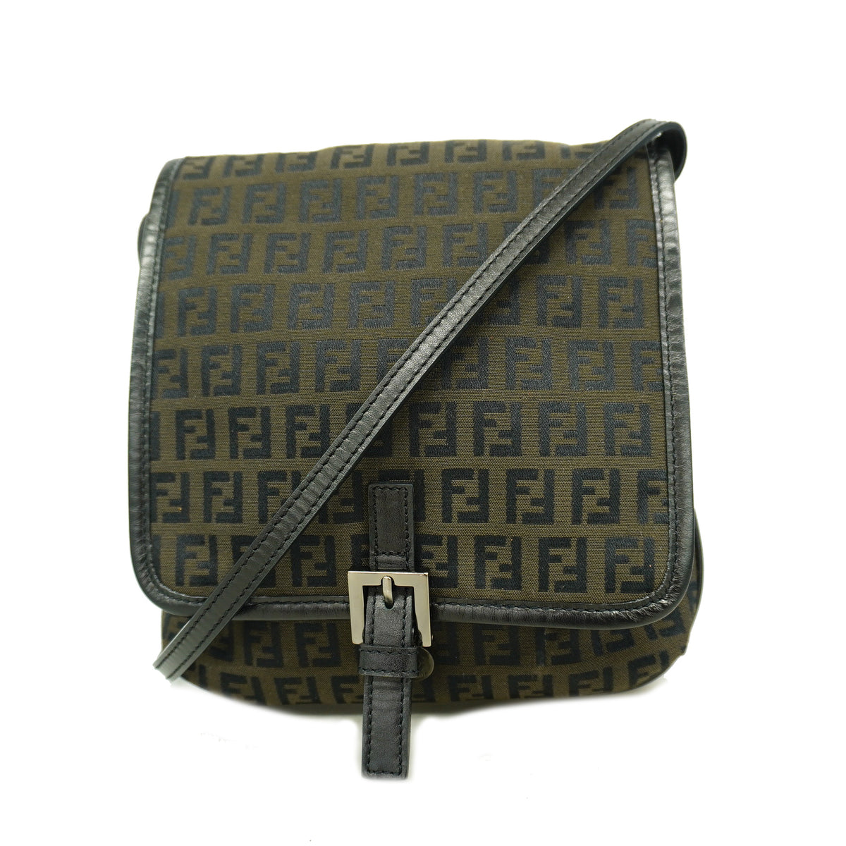 【6id5218】フェンディ ショルダーバッグ ズッキーノ ナイロンキャンバス ダークブラウン シルバー金具【中古】レディース