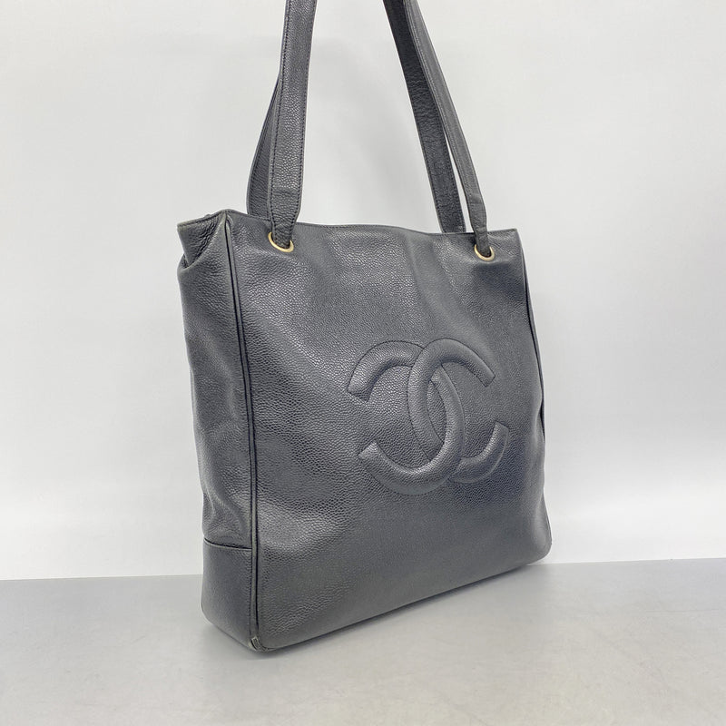 【6id5238】シャネル トートバッグ キャビアスキン ブラック ゴールド金具【中古】レディース