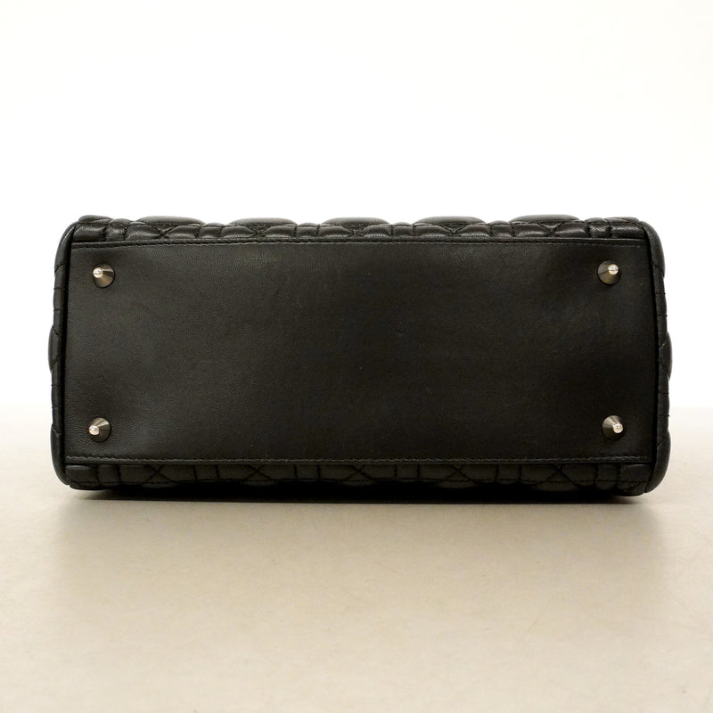 【6id5239】クリスチャンディオール ハンドバッグ カナージュ レディディオール レザー ブラック シルバー金具【中古】レディース