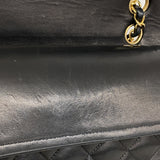 【6id5261】シャネル ショルダーバッグ マトラッセ Wフラップ Wチェーン ラムスキン ブラック ゴールド金具【中古】レディース