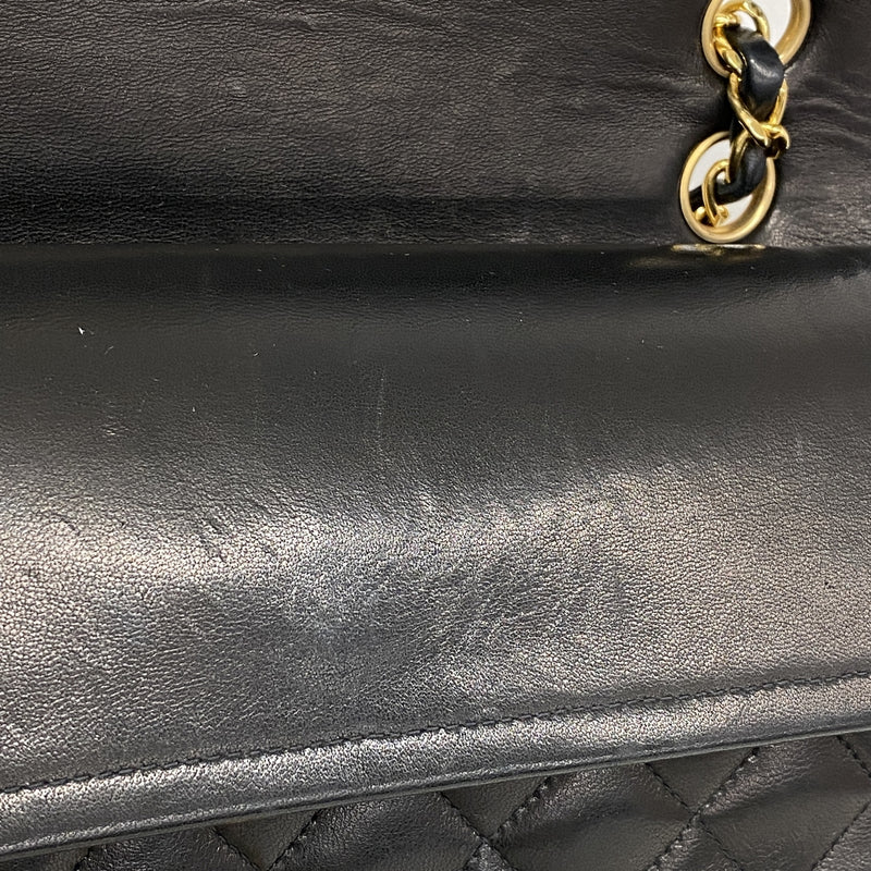 【6id5261】シャネル ショルダーバッグ マトラッセ Wフラップ Wチェーン ラムスキン ブラック ゴールド金具【中古】レディース