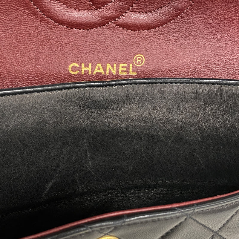 【6id5261】シャネル ショルダーバッグ マトラッセ Wフラップ Wチェーン ラムスキン ブラック ゴールド金具【中古】レディース