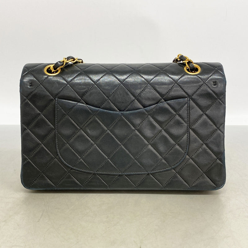 【6id5261】シャネル ショルダーバッグ マトラッセ Wフラップ Wチェーン ラムスキン ブラック ゴールド金具【中古】レディース