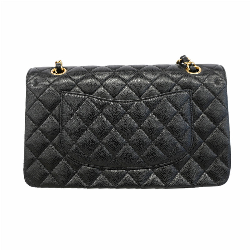【6id5274】シャネル ショルダーバッグ マトラッセ Wフラップ Wチェーン キャビアスキン ブラック ゴールド金具【中古】レディース