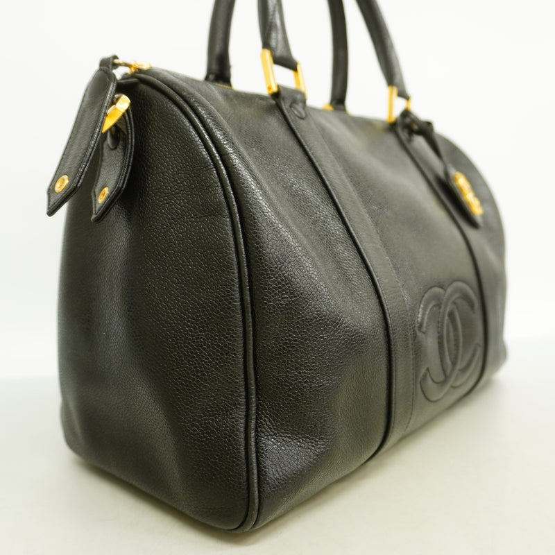 【6id5293】シャネル ボストンバッグ キャビアスキン ブラック ゴールド金具【中古】メンズ レディース ユニセックス