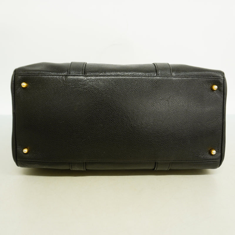 【6id5293】シャネル ボストンバッグ キャビアスキン ブラック ゴールド金具【中古】メンズ レディース ユニセックス