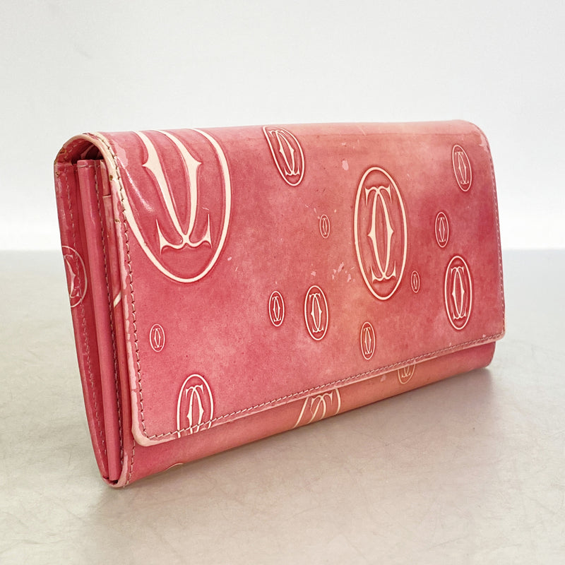 【6id5305】カルティエ 長財布 ハッピーバースデー レザー ピンク シルバー金具【中古】レディース