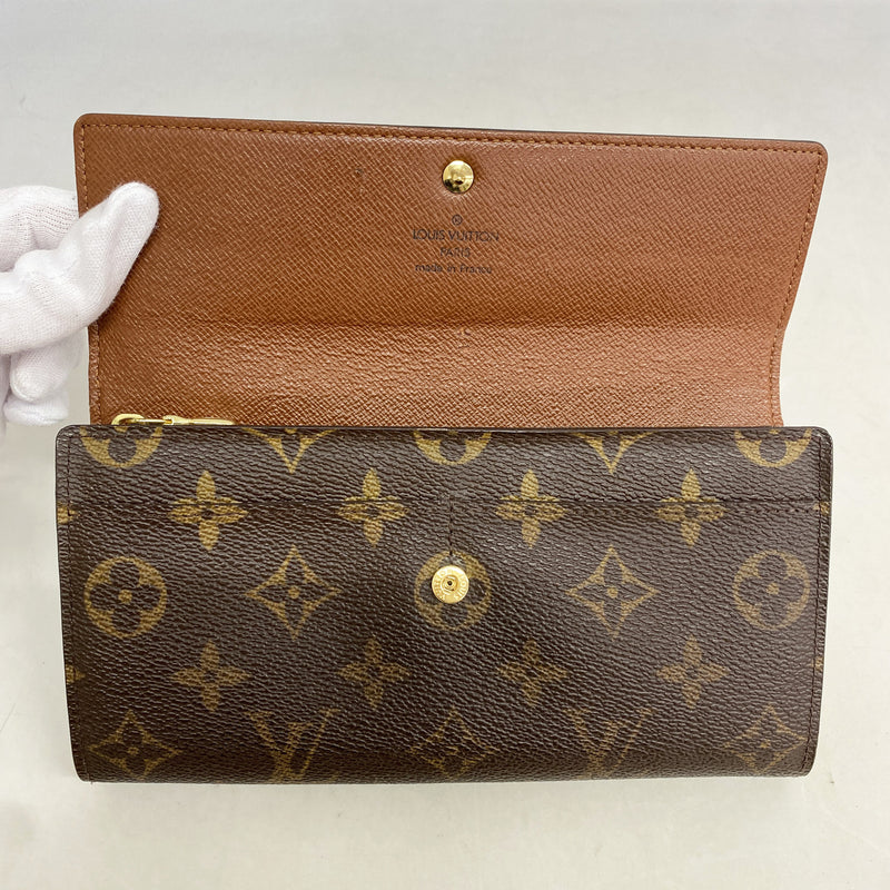 【6id5313】ルイヴィトン 長財布 モノグラム ポシェットポルトモネクレディ M61726 ブラウン【中古】レディース