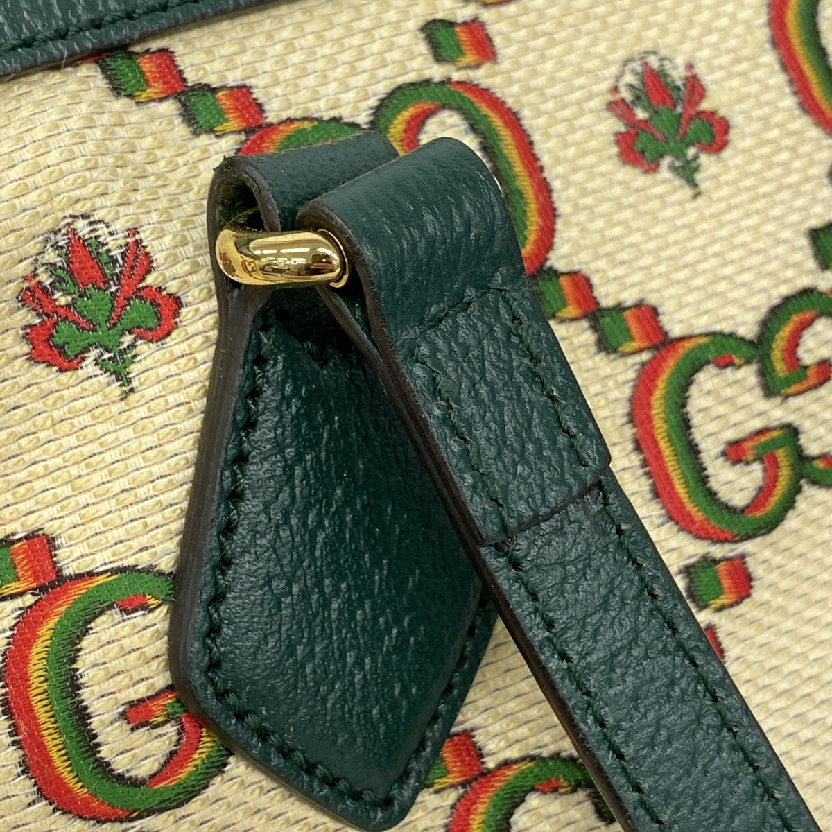 【6id5338】グッチ トートバッグ 100周年限定 676681 キャンバス グリーン ゴールド金具【中古】レディース