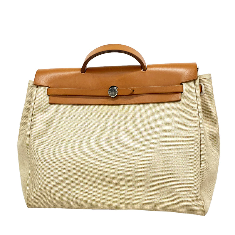 【6id5355】エルメス ハンドバッグ エールバックMM トワルアッシュ ナチュラル シルバー金具 □D刻印【中古】メンズ レディース ユニセックス